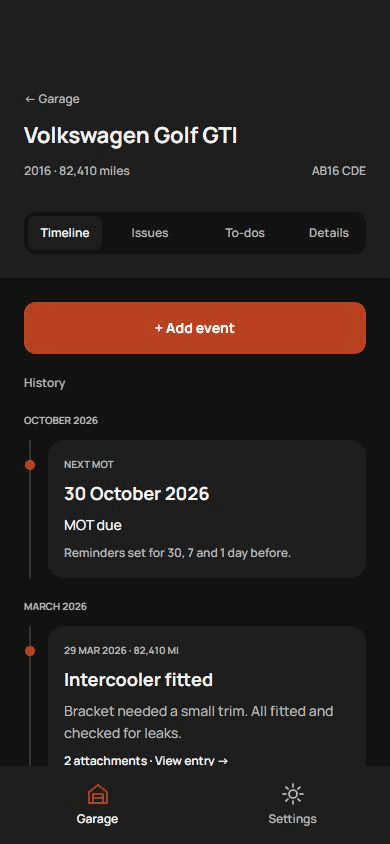 Carstoric timeline in dark mode