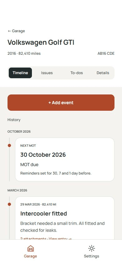 Carstoric timeline in light mode